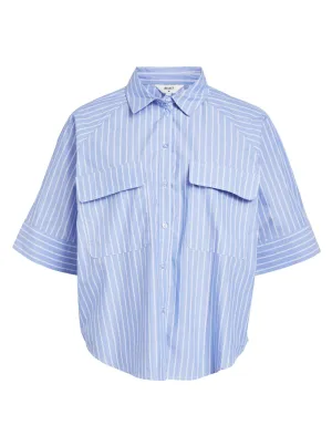 OBJPOPLINA 2/4 SHIRT 132 | BRUNNERA BLUE WHITE