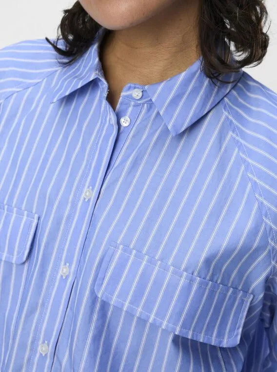 OBJPOPLINA 2/4 SHIRT 132 | BRUNNERA BLUE WHITE