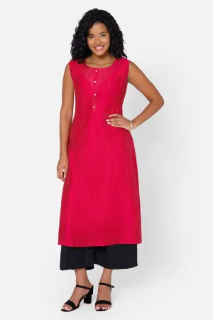 Oh Mom Sleeveless Cotton Maternity Kurthi with Round Neck and Feeding Zipper  - Pink - KU08
