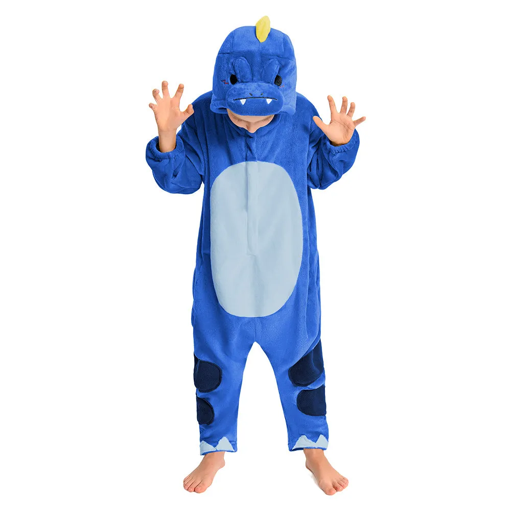 OLAOLA Kids Blue Dinosaur Animal Onesie Plush Soft Flannel Warm Home Pajamas One-Piece Sleepwear