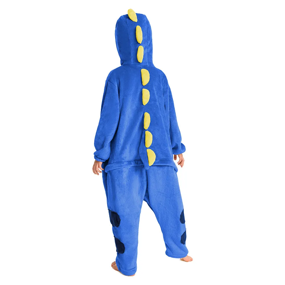 OLAOLA Kids Blue Dinosaur Animal Onesie Plush Soft Flannel Warm Home Pajamas One-Piece Sleepwear