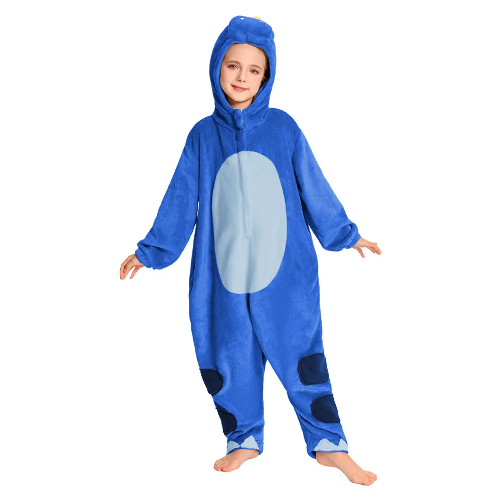 OLAOLA Kids Blue Dinosaur Animal Onesie Plush Soft Flannel Warm Home Pajamas One-Piece Sleepwear