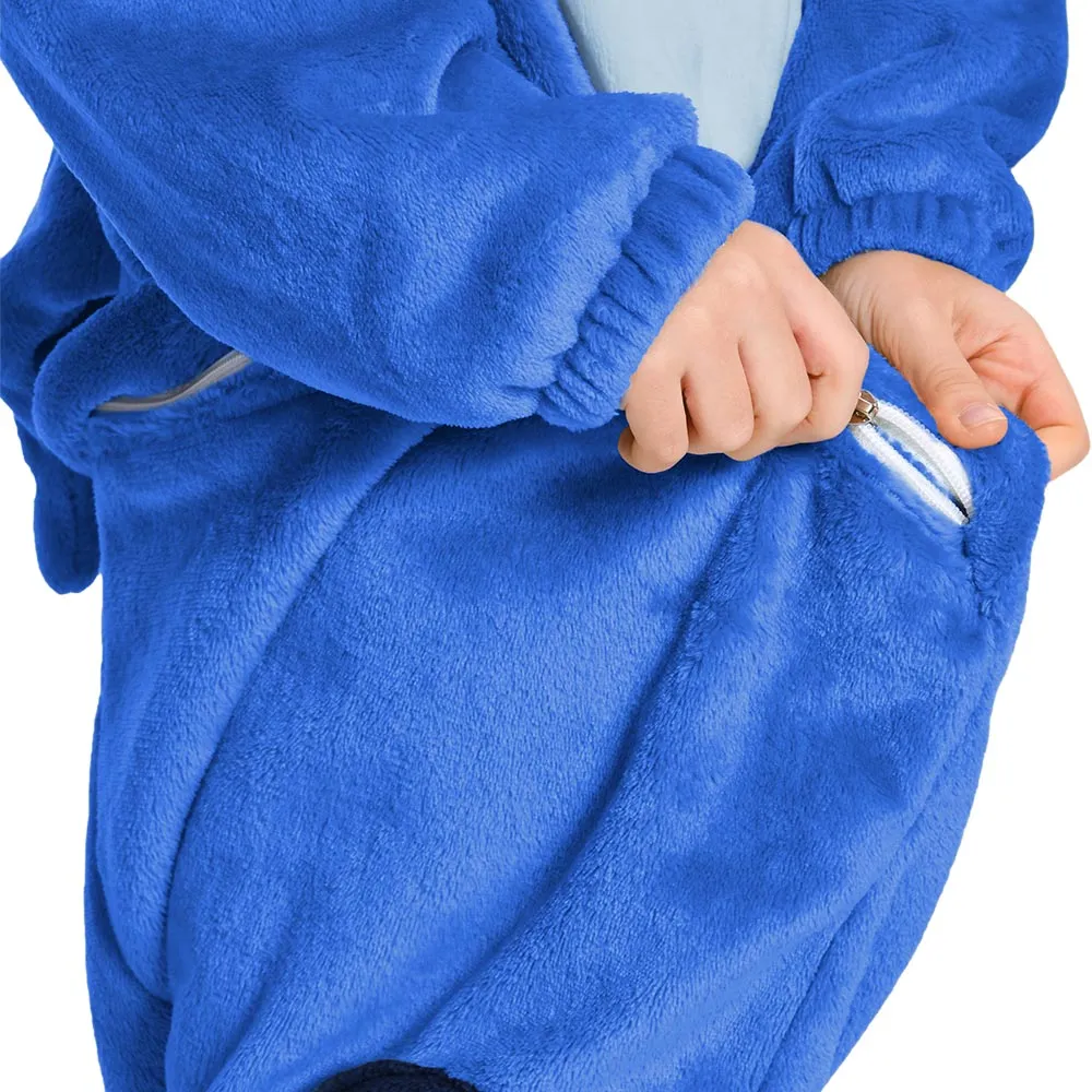 OLAOLA Kids Blue Dinosaur Animal Onesie Plush Soft Flannel Warm Home Pajamas One-Piece Sleepwear