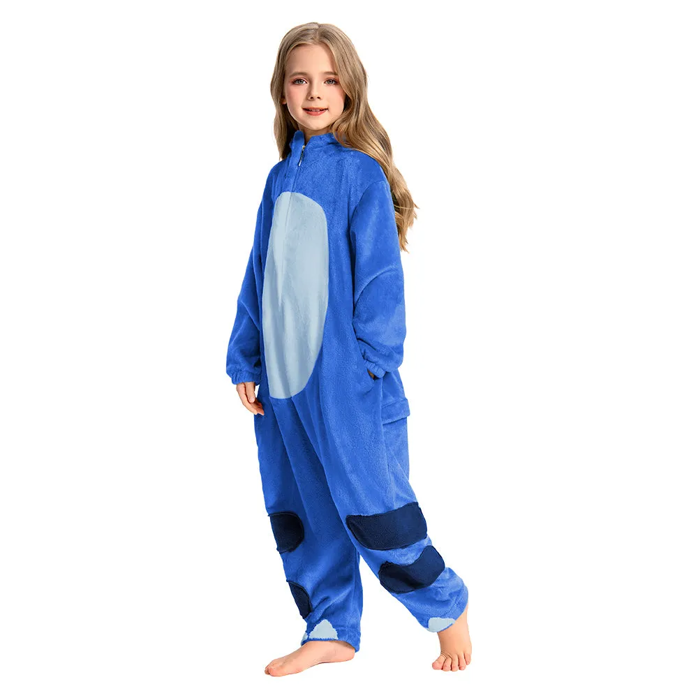 OLAOLA Kids Blue Dinosaur Animal Onesie Plush Soft Flannel Warm Home Pajamas One-Piece Sleepwear