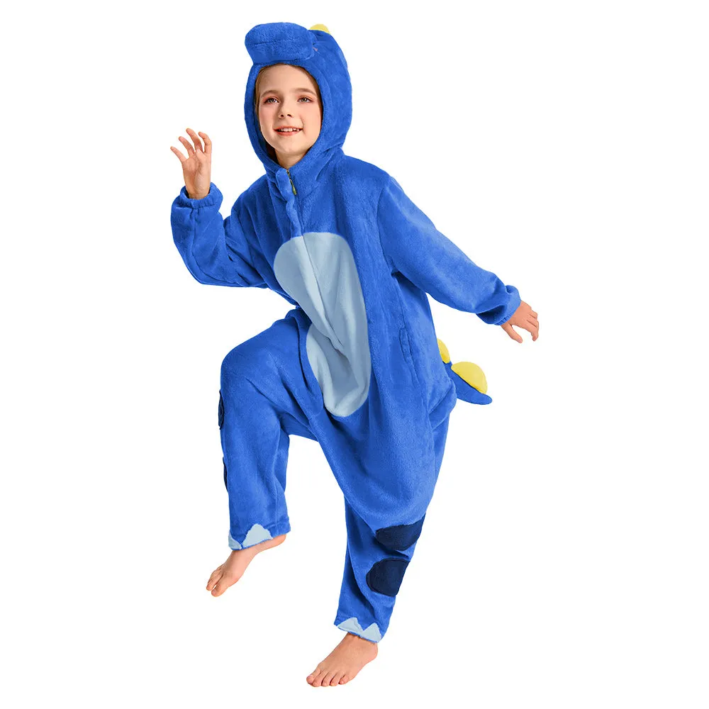 OLAOLA Kids Blue Dinosaur Animal Onesie Plush Soft Flannel Warm Home Pajamas One-Piece Sleepwear