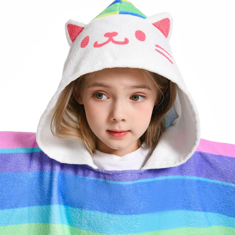 OLAOLA Kids Printed Rainbow Cat Beach Towels Blanket Plush Soft Absorbent Microfibre Outdoor Homewear