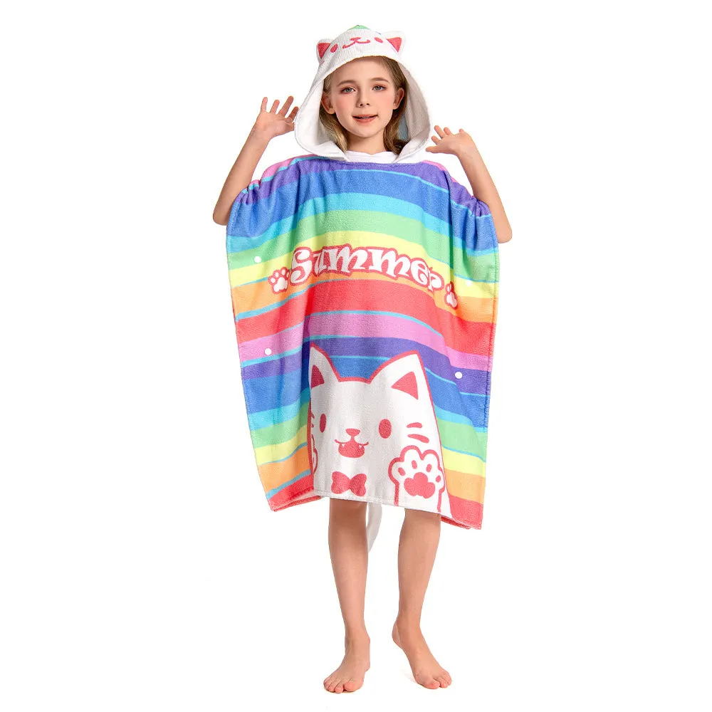OLAOLA Kids Printed Rainbow Cat Beach Towels Blanket Plush Soft Absorbent Microfibre Outdoor Homewear