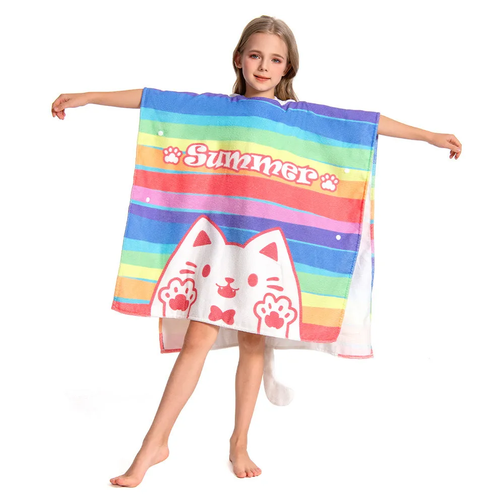 OLAOLA Kids Printed Rainbow Cat Beach Towels Blanket Plush Soft Absorbent Microfibre Outdoor Homewear