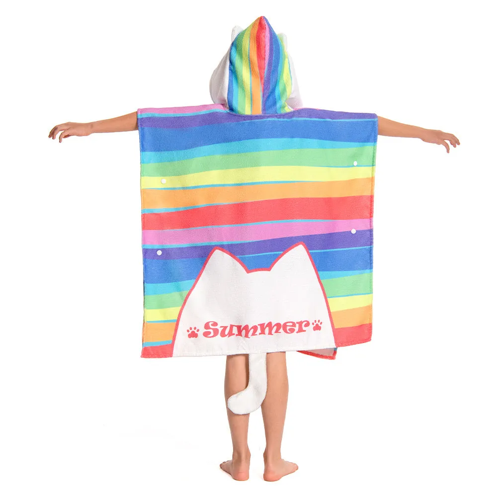 OLAOLA Kids Printed Rainbow Cat Beach Towels Blanket Plush Soft Absorbent Microfibre Outdoor Homewear