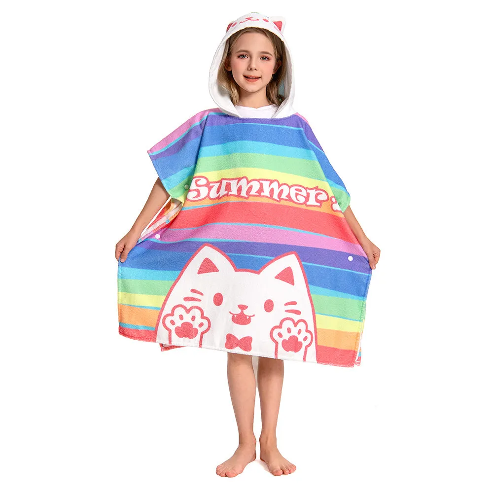 OLAOLA Kids Printed Rainbow Cat Beach Towels Blanket Plush Soft Absorbent Microfibre Outdoor Homewear