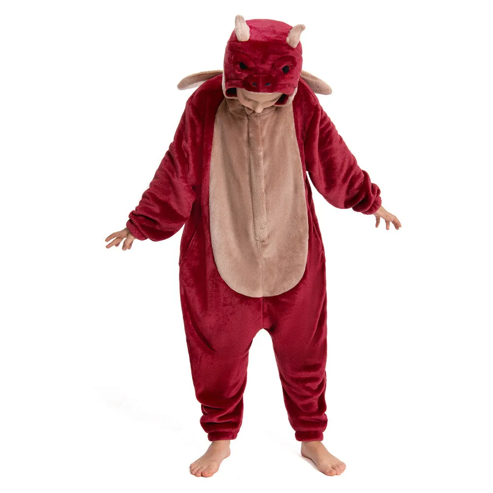 OLAOLA Kids Red Dragon Animal Onesie Plush Soft Flannel Warm Home Pajamas One-Piece Sleepwear