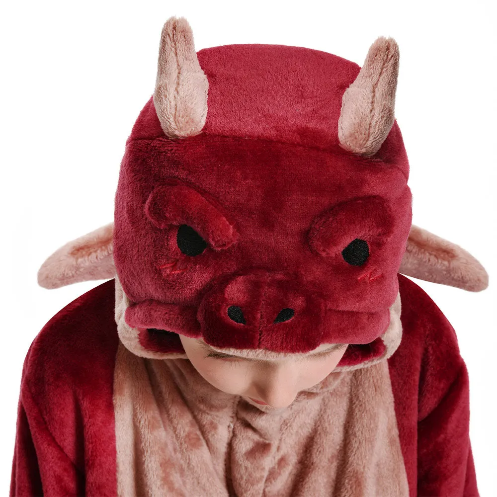 OLAOLA Kids Red Dragon Animal Onesie Plush Soft Flannel Warm Home Pajamas One-Piece Sleepwear