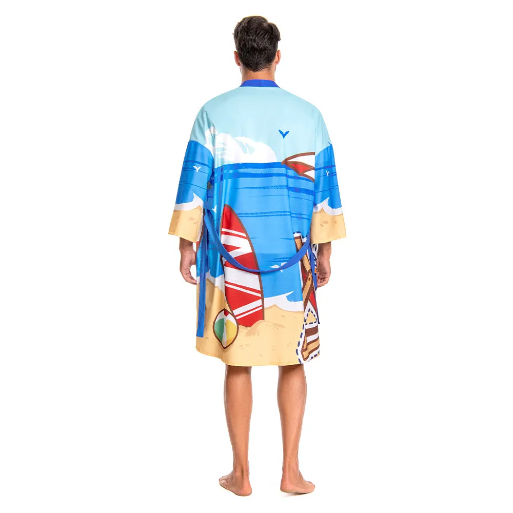 OLAOLA Men Smock Adult Blue Beach Shark Pattern Animal Printed Robe Bathrobe Soft Casual Homewear