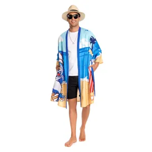 OLAOLA Men Smock Adult Blue Beach Shark Pattern Animal Printed Robe Bathrobe Soft Casual Homewear