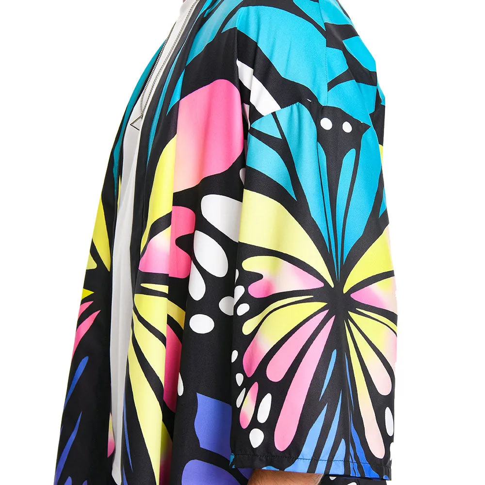 OLAOLA Men Smock Adult Blue Butterfly Pattern Animal Printed Robe Bathrobe Soft Casual Homewear