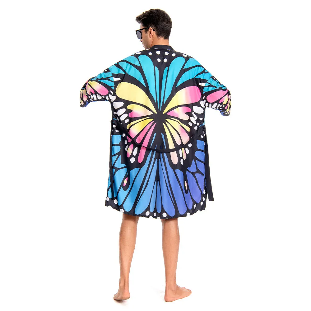 OLAOLA Men Smock Adult Blue Butterfly Pattern Animal Printed Robe Bathrobe Soft Casual Homewear