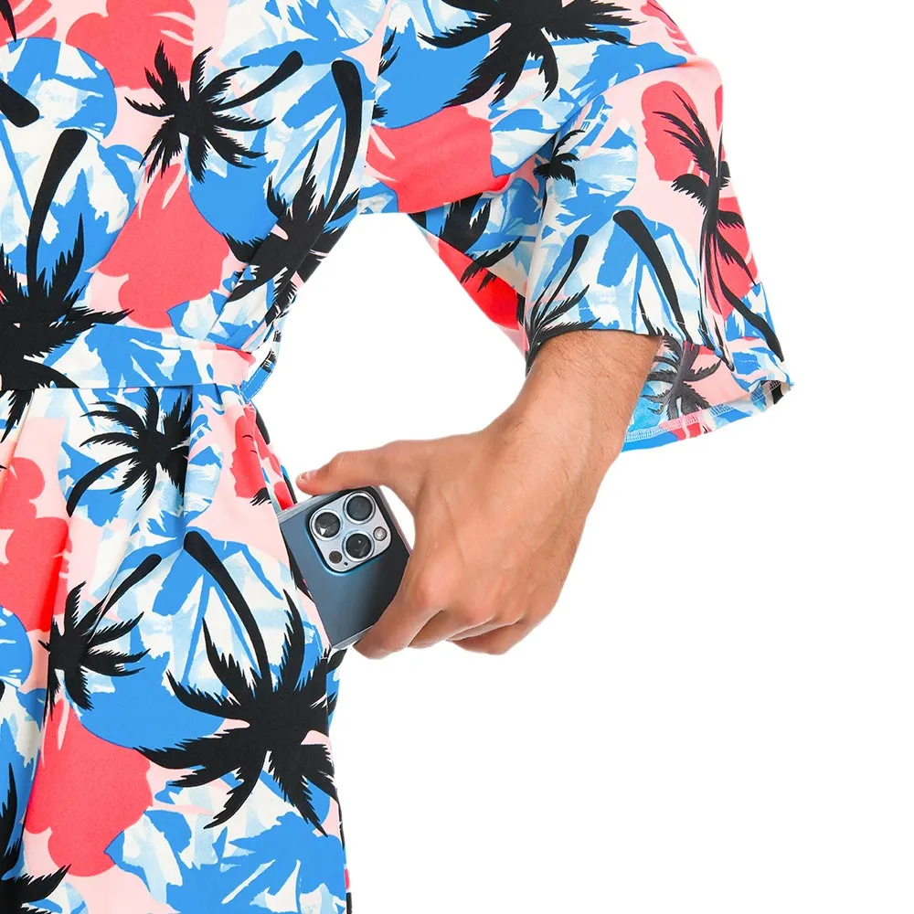 OLAOLA Men Smock Adult Blue Floral Pattern Printed Robe Bathrobe Soft Casual Homewear