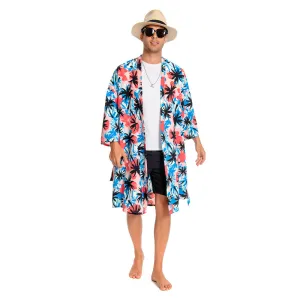 OLAOLA Men Smock Adult Blue Floral Pattern Printed Robe Bathrobe Soft Casual Homewear