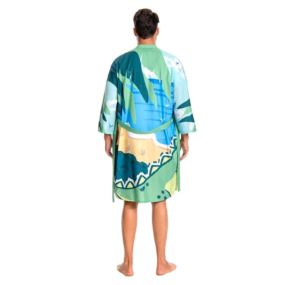 OLAOLA Men Smock Adult Green Beach Dinosaur Pattern Animal Printed Robe Bathrobe Soft Casual Homewear