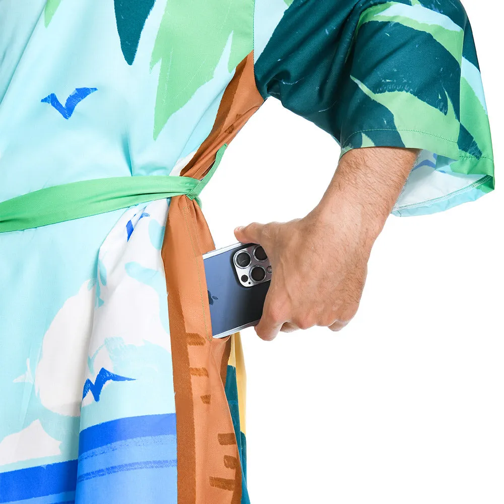 OLAOLA Men Smock Adult Green Beach Dinosaur Pattern Animal Printed Robe Bathrobe Soft Casual Homewear