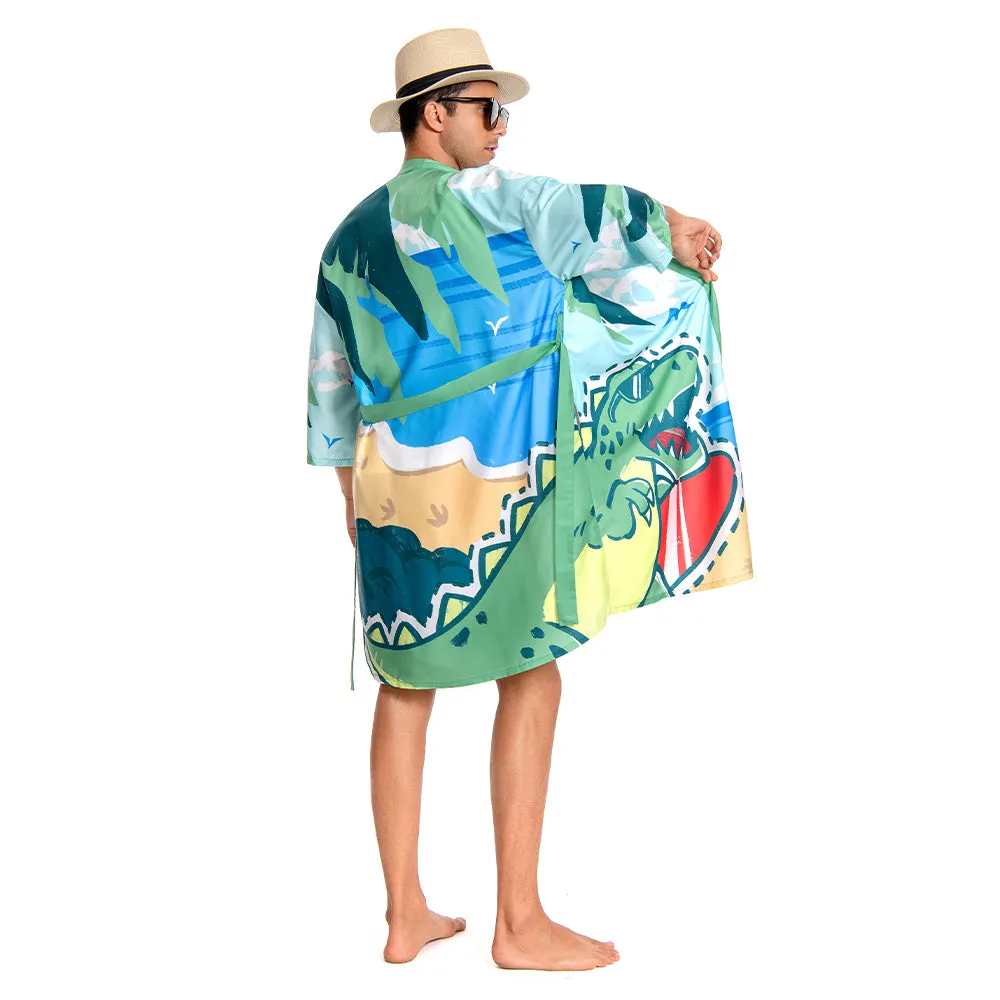 OLAOLA Men Smock Adult Green Beach Dinosaur Pattern Animal Printed Robe Bathrobe Soft Casual Homewear