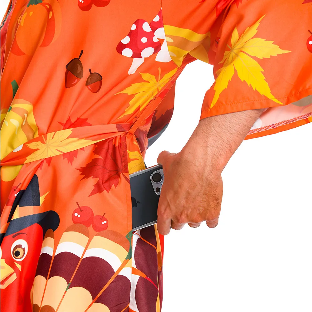 OLAOLA Men Smock Adult Orange Turkey Pattern Animal Printed Beach Robe Bathrobe Soft Casual Homewear