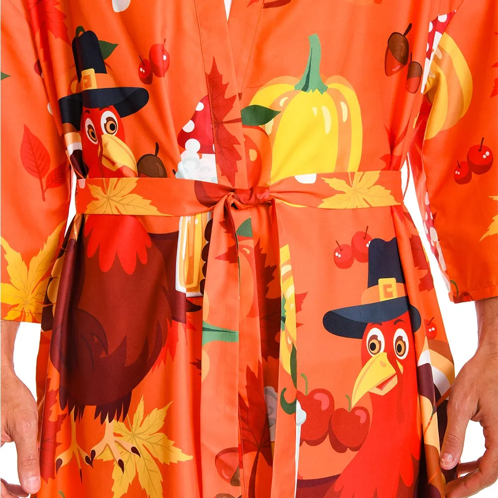 OLAOLA Men Smock Adult Orange Turkey Pattern Animal Printed Beach Robe Bathrobe Soft Casual Homewear