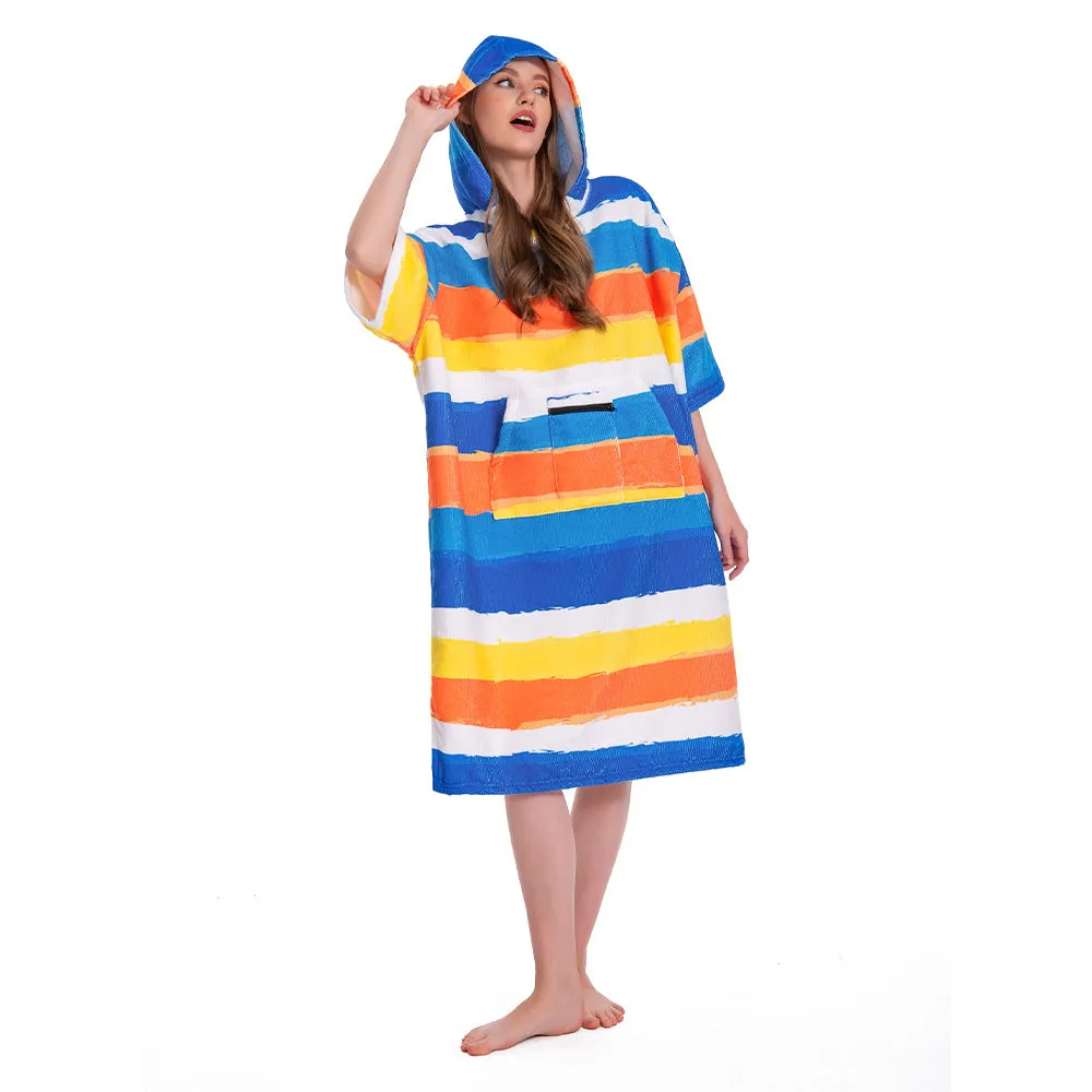 OLAOLA Unisex Adult Printed Stripes Blue Beach Towels Blanket Poncho Plush Soft Absorbent Microfibre Outdoor Homewear