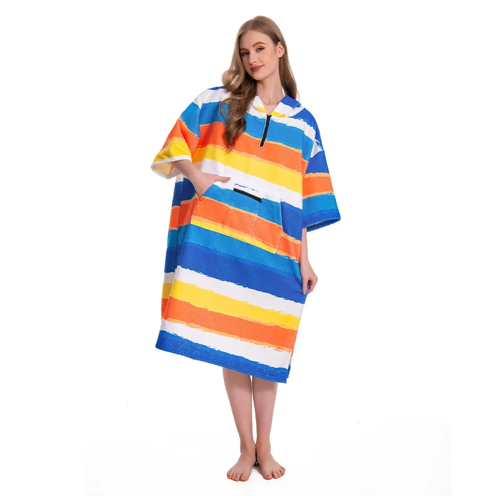 OLAOLA Unisex Adult Printed Stripes Blue Beach Towels Blanket Poncho Plush Soft Absorbent Microfibre Outdoor Homewear