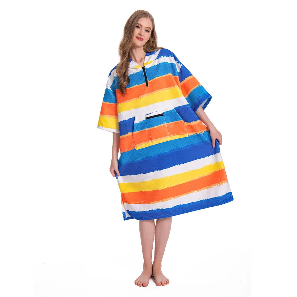 OLAOLA Unisex Adult Printed Stripes Blue Beach Towels Blanket Poncho Plush Soft Absorbent Microfibre Outdoor Homewear