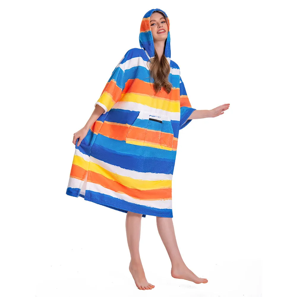 OLAOLA Unisex Adult Printed Stripes Blue Beach Towels Blanket Poncho Plush Soft Absorbent Microfibre Outdoor Homewear