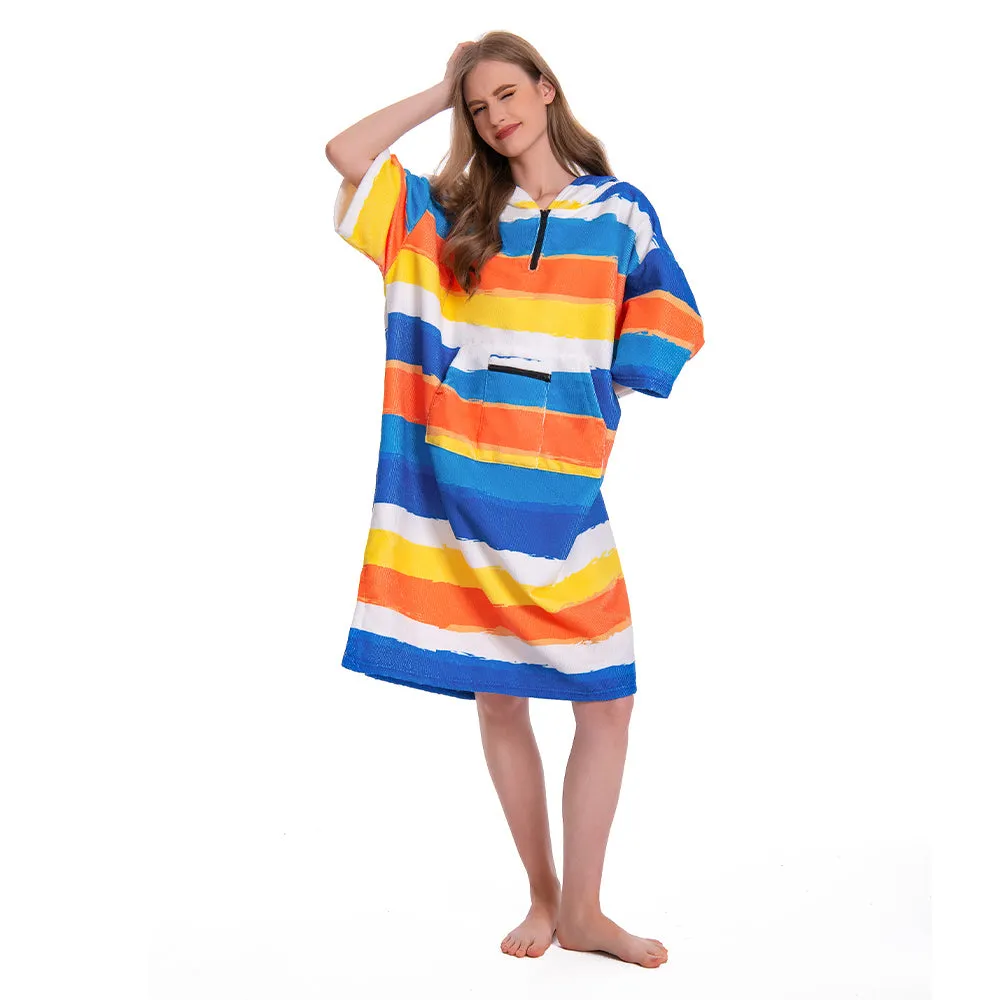 OLAOLA Unisex Adult Printed Stripes Blue Beach Towels Blanket Poncho Plush Soft Absorbent Microfibre Outdoor Homewear