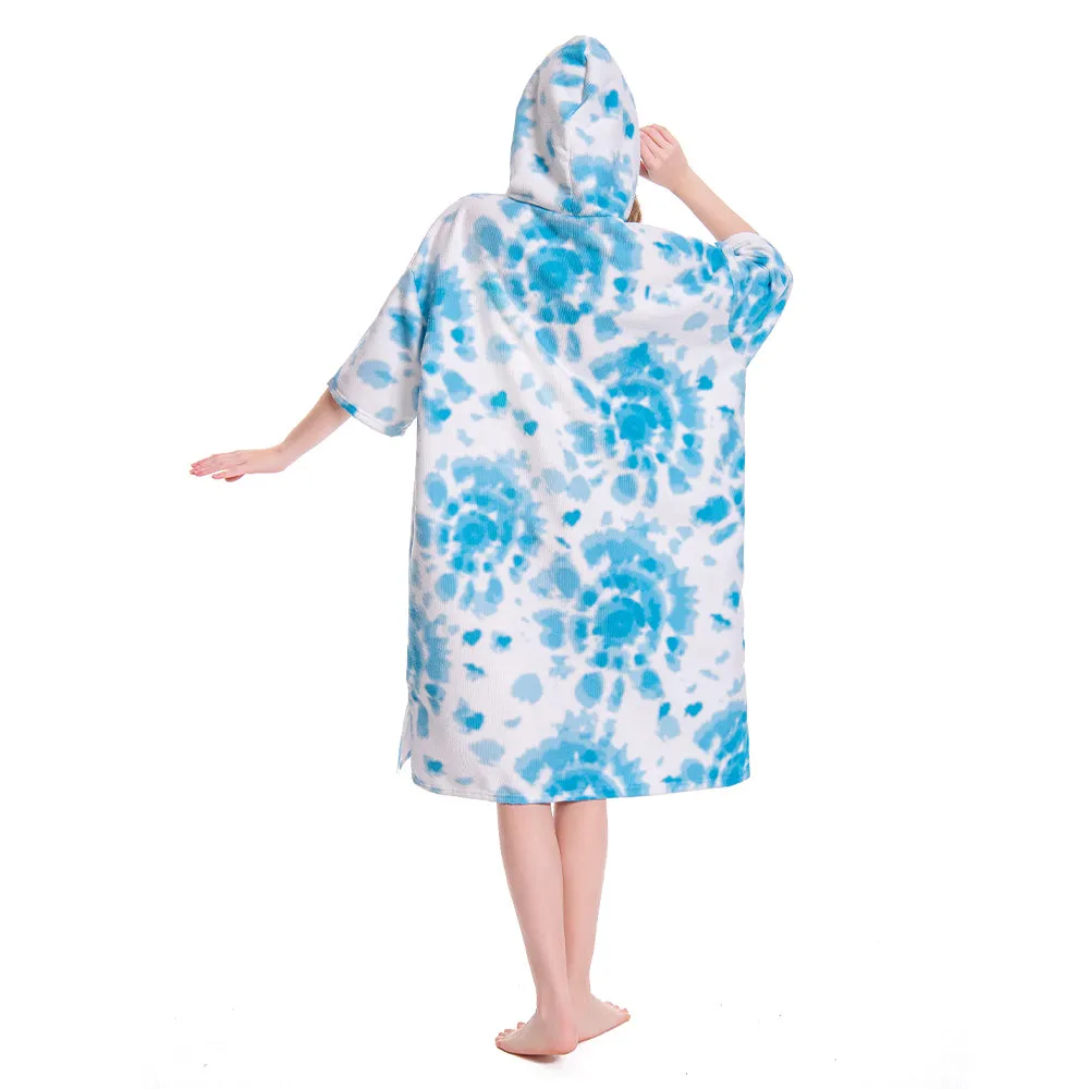 OLAOLA Unisex Adult Printed Tie-dye Blue White Beach Towels Blanket Poncho Plush Soft Absorbent Microfibre Outdoor Homewear