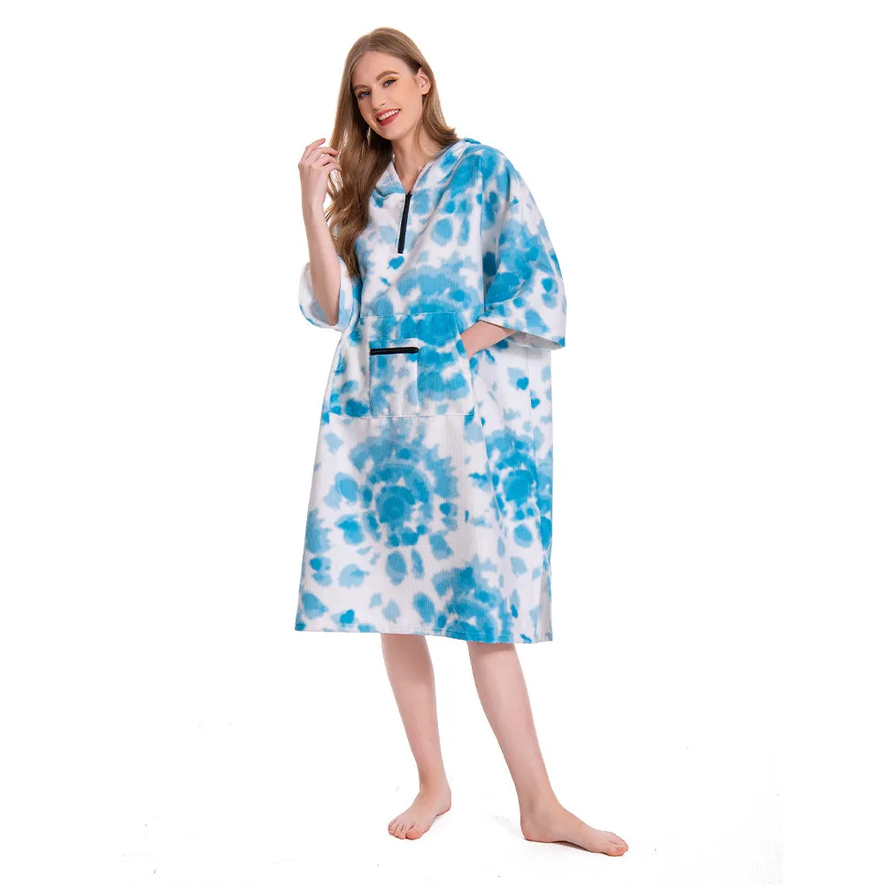 OLAOLA Unisex Adult Printed Tie-dye Blue White Beach Towels Blanket Poncho Plush Soft Absorbent Microfibre Outdoor Homewear