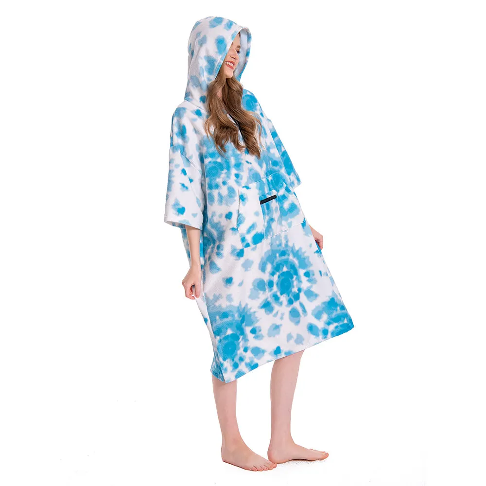 OLAOLA Unisex Adult Printed Tie-dye Blue White Beach Towels Blanket Poncho Plush Soft Absorbent Microfibre Outdoor Homewear