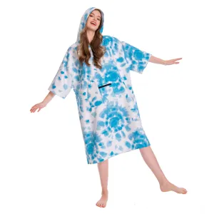 OLAOLA Unisex Adult Printed Tie-dye Blue White Beach Towels Blanket Poncho Plush Soft Absorbent Microfibre Outdoor Homewear