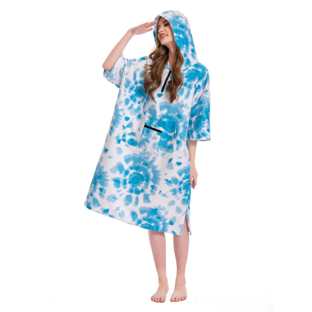 OLAOLA Unisex Adult Printed Tie-dye Blue White Beach Towels Blanket Poncho Plush Soft Absorbent Microfibre Outdoor Homewear