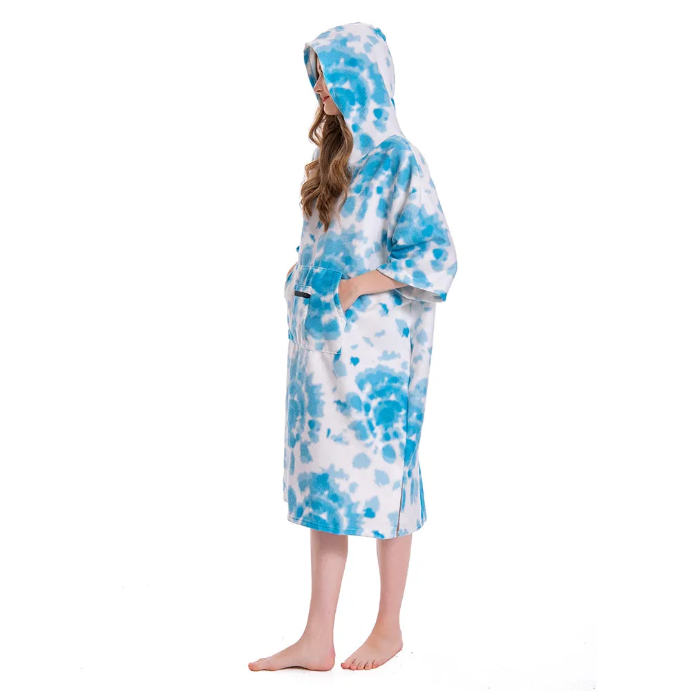 OLAOLA Unisex Adult Printed Tie-dye Blue White Beach Towels Blanket Poncho Plush Soft Absorbent Microfibre Outdoor Homewear
