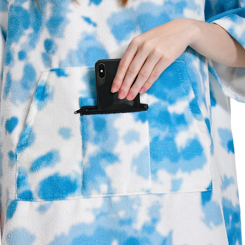 OLAOLA Unisex Adult Printed Tie-dye Blue White Beach Towels Blanket Poncho Plush Soft Absorbent Microfibre Outdoor Homewear