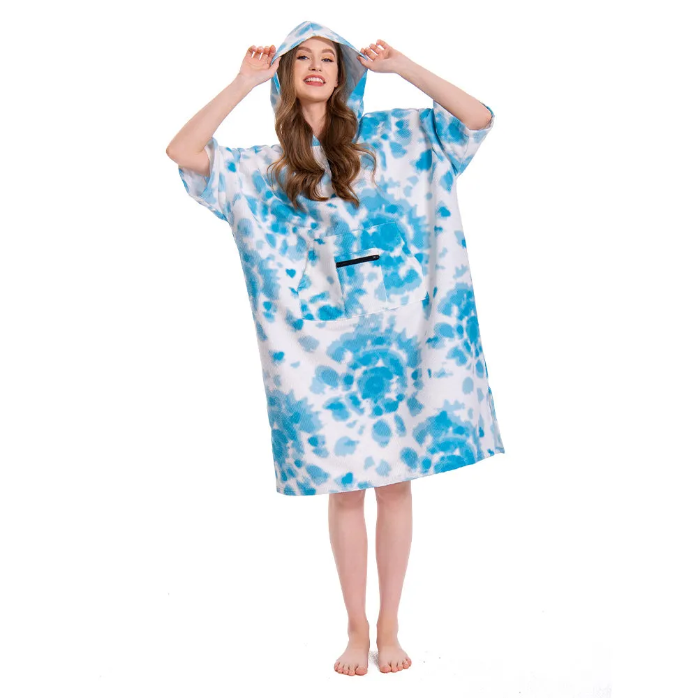 OLAOLA Unisex Adult Printed Tie-dye Blue White Beach Towels Blanket Poncho Plush Soft Absorbent Microfibre Outdoor Homewear