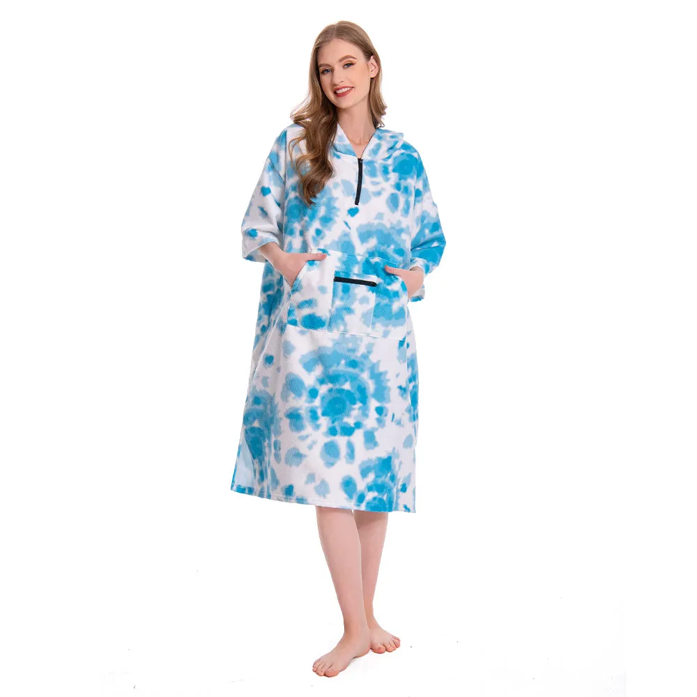 OLAOLA Unisex Adult Printed Tie-dye Blue White Beach Towels Blanket Poncho Plush Soft Absorbent Microfibre Outdoor Homewear