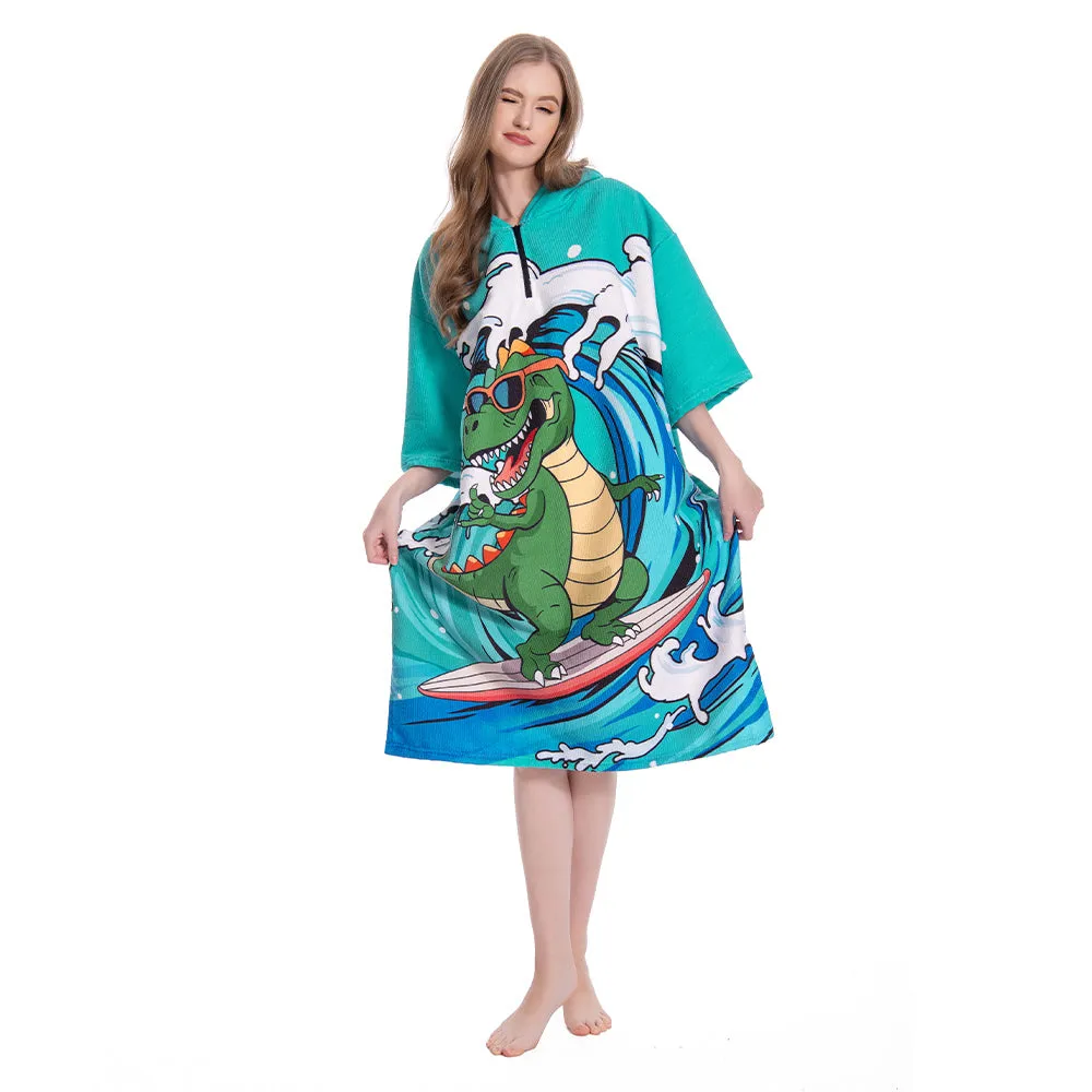 OLAOLA Unisex Adult Printed Wave Dinosaur Animal Beach Towels Blanket Poncho Plush Soft Absorbent Microfibre Outdoor Homewear