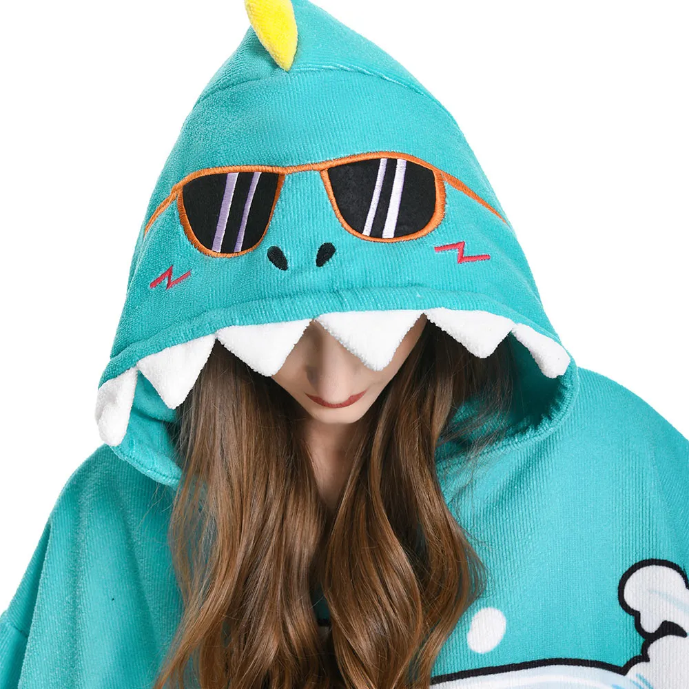 OLAOLA Unisex Adult Printed Wave Dinosaur Animal Beach Towels Blanket Poncho Plush Soft Absorbent Microfibre Outdoor Homewear