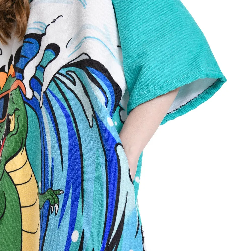 OLAOLA Unisex Adult Printed Wave Dinosaur Animal Beach Towels Blanket Poncho Plush Soft Absorbent Microfibre Outdoor Homewear