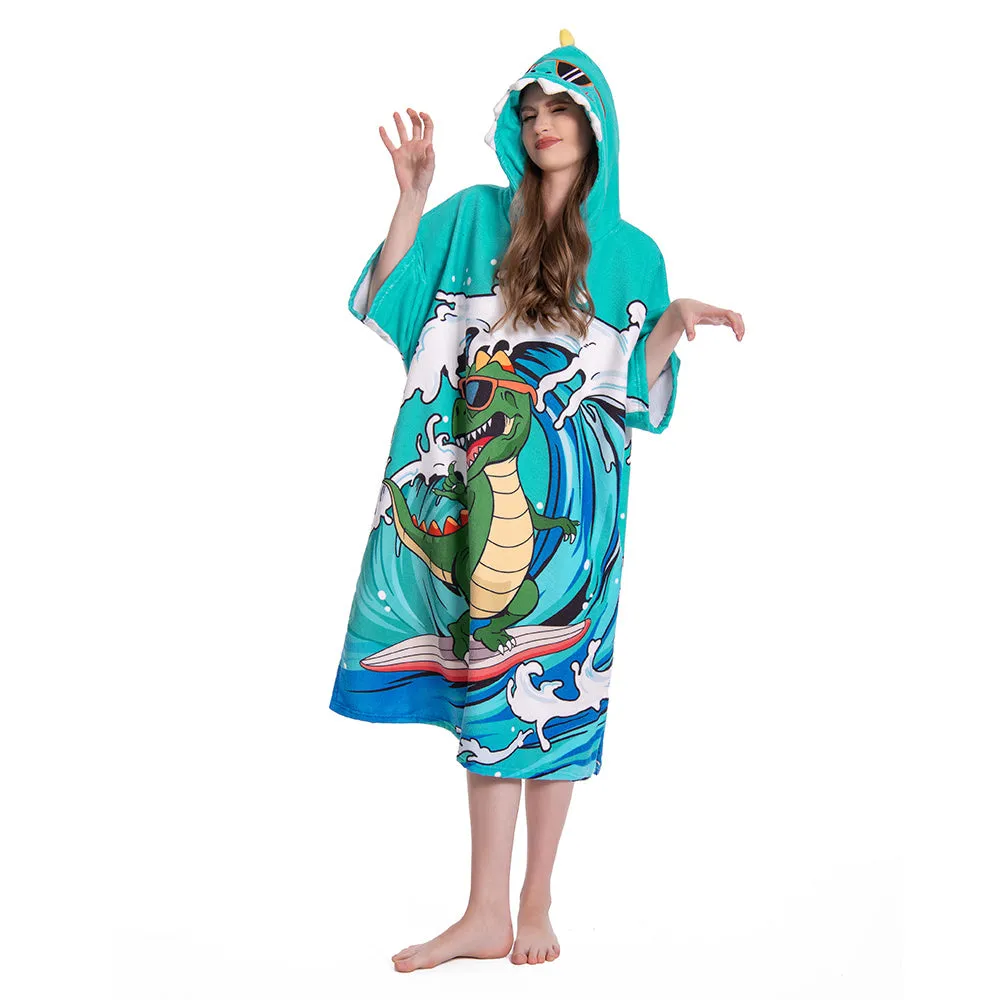 OLAOLA Unisex Adult Printed Wave Dinosaur Animal Beach Towels Blanket Poncho Plush Soft Absorbent Microfibre Outdoor Homewear