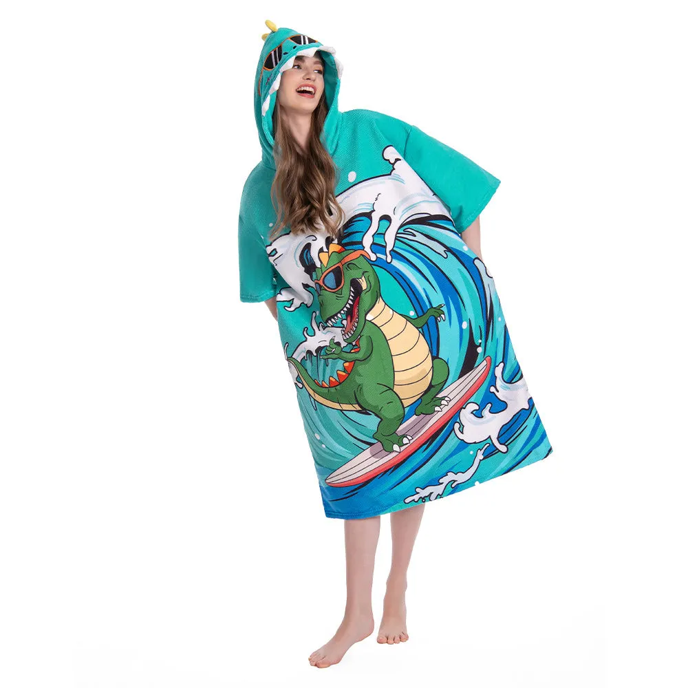 OLAOLA Unisex Adult Printed Wave Dinosaur Animal Beach Towels Blanket Poncho Plush Soft Absorbent Microfibre Outdoor Homewear