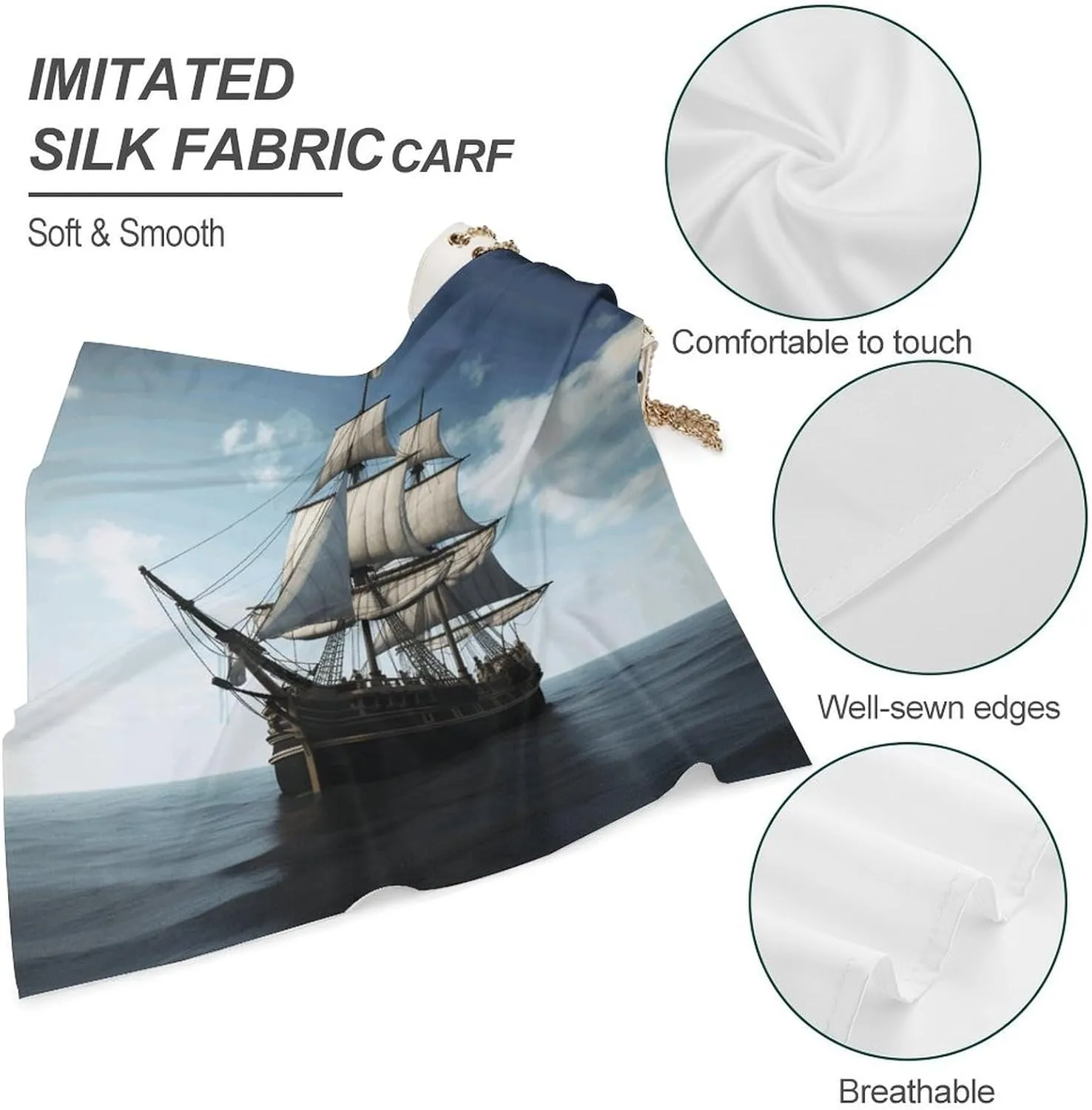 Old Sailing Ship Silk Scarf Head Scarf Silk Scarf for Women Satin Scarf Silk Head Scarf Silk Hair
