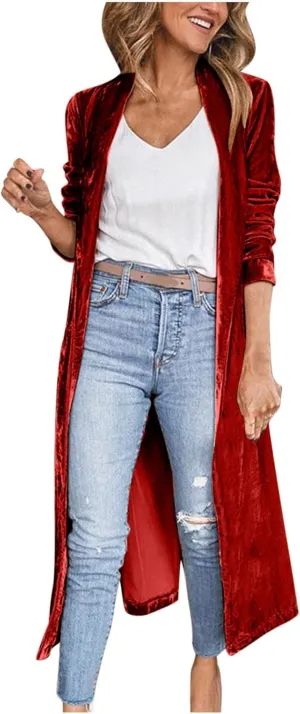 Open Front Cardigan for Women Gold Velvet Cardigan Jacket Lapel Collar Open Front Vintage Cardigan Fall Fashion Coats