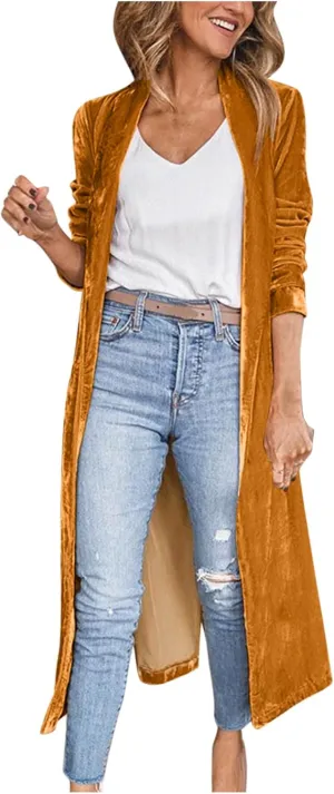 Open Front Cardigan for Women Gold Velvet Cardigan Jacket Lapel Collar Open Front Vintage Cardigan Fall Fashion Coats
