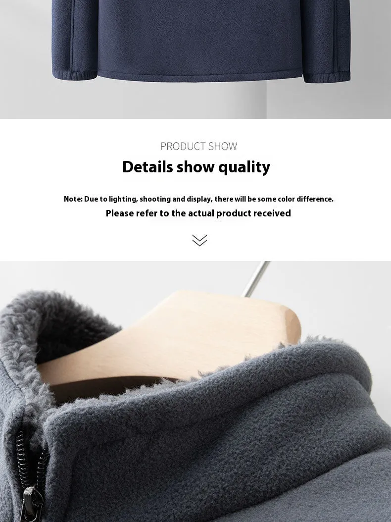 Outdoor Polar Fleece Men's Autumn And Winter Thickening Double-sided Shell Jacket Cardigan